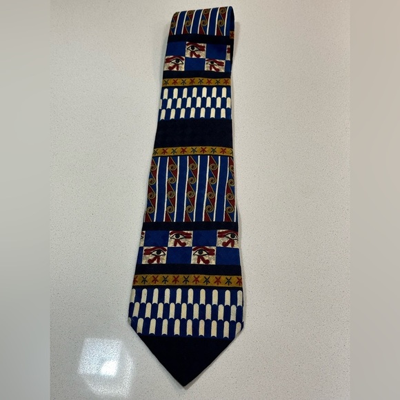 Vintage metropolitan museum “The Met” ancient Egyptian nostalgia art silk tie - Picture 6 of 12